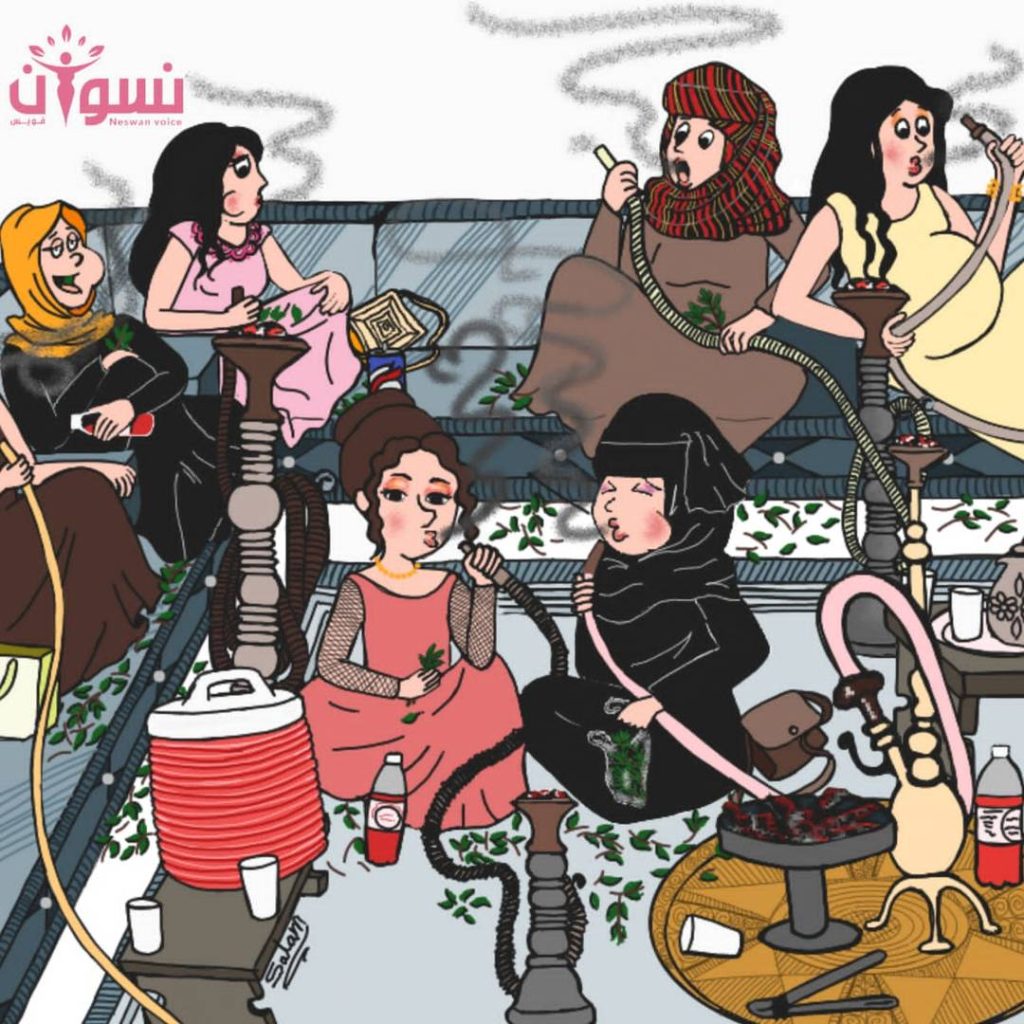 كاريكاتير عن تعاطي اليمنيات القات