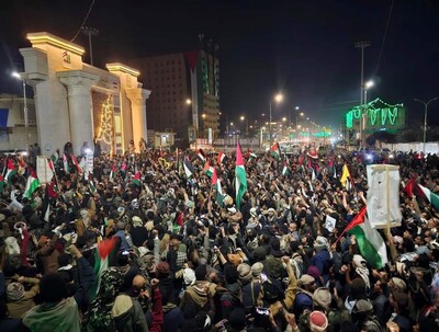 مظاهرة ليلية في 18-10-2023 دعا لها المواطنون في صنعاء تنديدًا بمجزرة مستشفى المعمداني (شبكات التواصل)