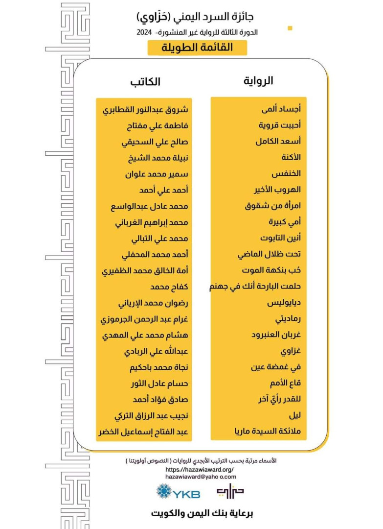 القائمة الطويلة لجائزة السرد القائمة الطويلة لجائزة السرد